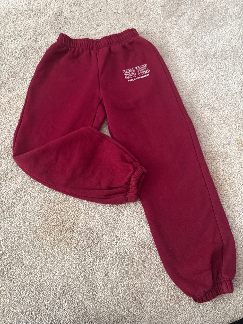 Zara Kids Burgundy Sweatpants with 'New York' Graphic